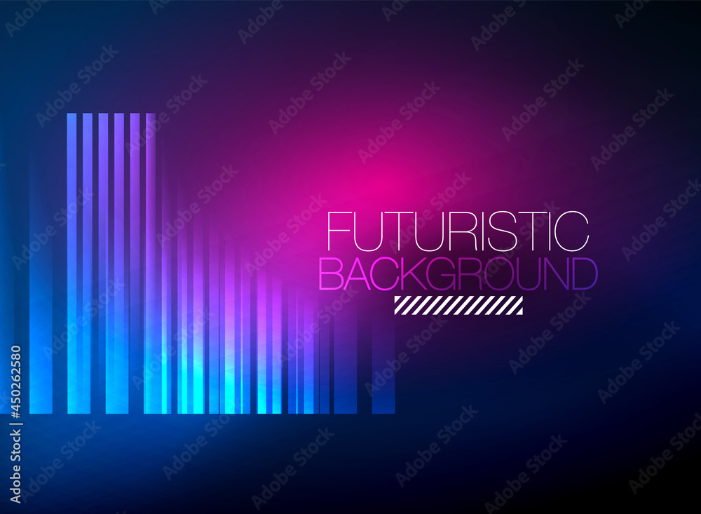 Fototapeta premium Bright neon color techno abstract background, shiny glowing neon lines in the dark background