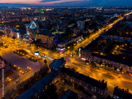 Road intersection, top view, summer night, Tyumen