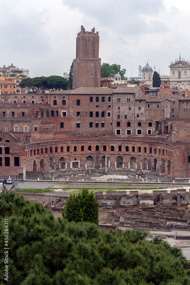 The ruins of Trajan's Markets with the Tower of the Militias in Rome