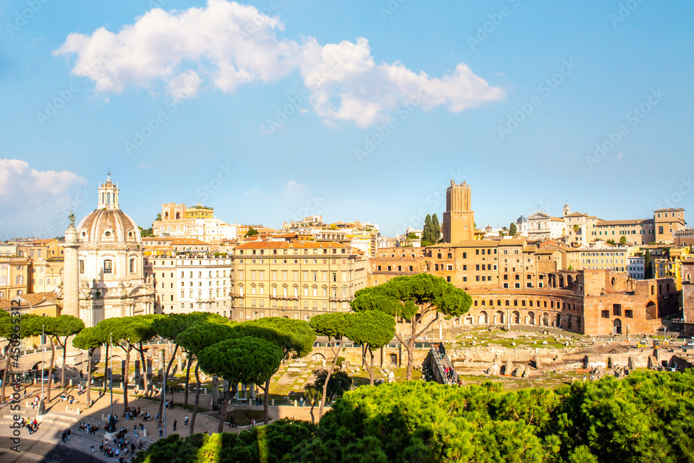 Forum Romanum and Coliseum view from the Capitoline Hill in Italy, Rome