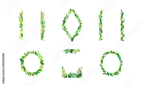 Frames with Green Leaves or Foliage Vector Set