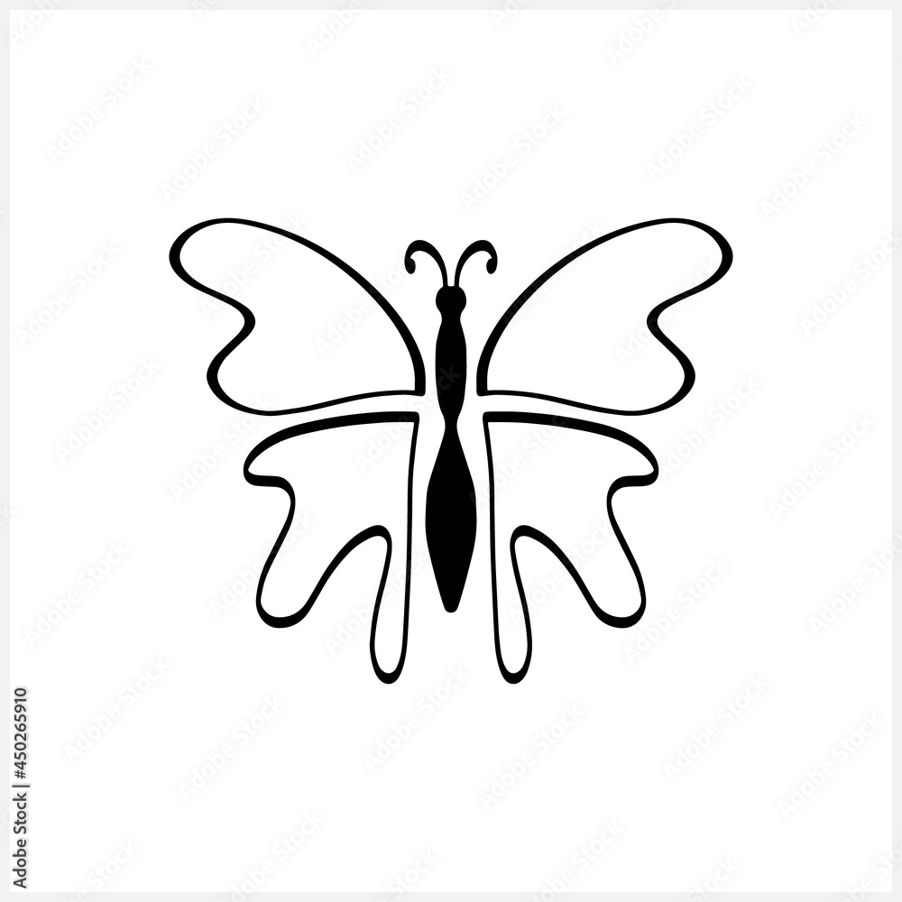 Doodle butterfly icon isolated on white. Hand drawn line art. Sketch animal. Coloring page book. Vector stock illustration. EPS 10 Doodle butterfly icon isolated on white. Hand drawn line art. Sketch animal. Coloring page book. Vector stock illustration. EPS 10