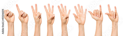 female asian hand gestures isolated over the white background. with clipping path