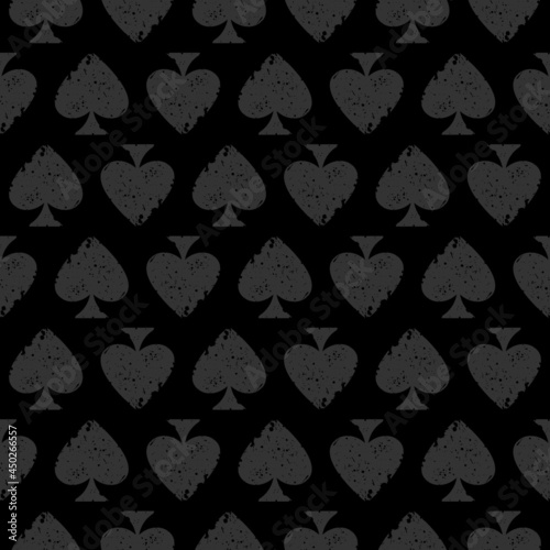 Grunge Seamless pattern with spades. Scratched Casino gambling, poker background.