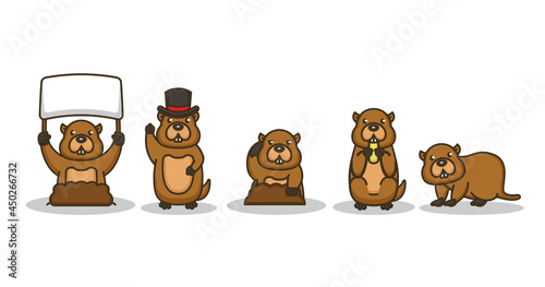 Set of cute Groundhog mascot groundhog day photo