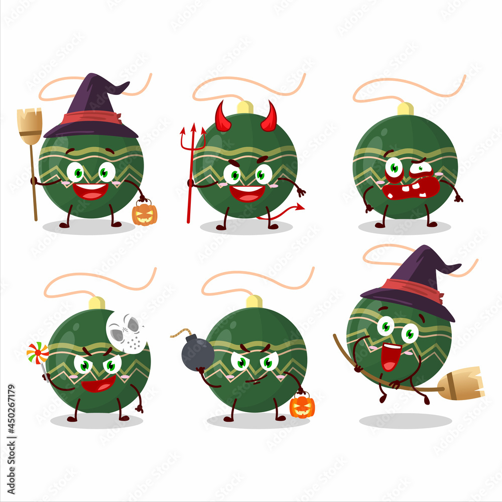 Halloween expression emoticons with cartoon character of christmas lights green
