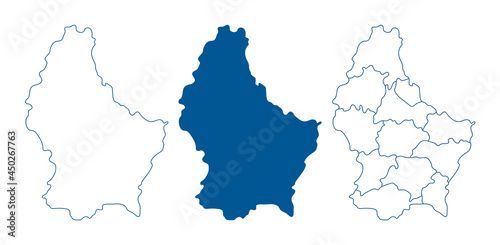 Luxembourg map vector. High detailed vector outline  blue silhouette and administrative divisions map of Luxembourg. All isolated on white background. Template for website  design