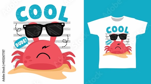Cool crab with glasses t-shirt design vector