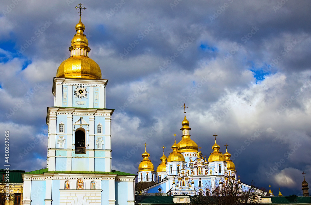 Scenic landscape view of St. Michael's Golden-Domed Monastery (