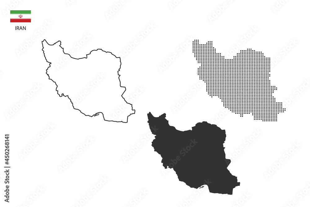 Fototapeta premium 3 versions of Iran map city vector by thin black outline simplicity style, Black dot style and Dark shadow style. All in the white background.