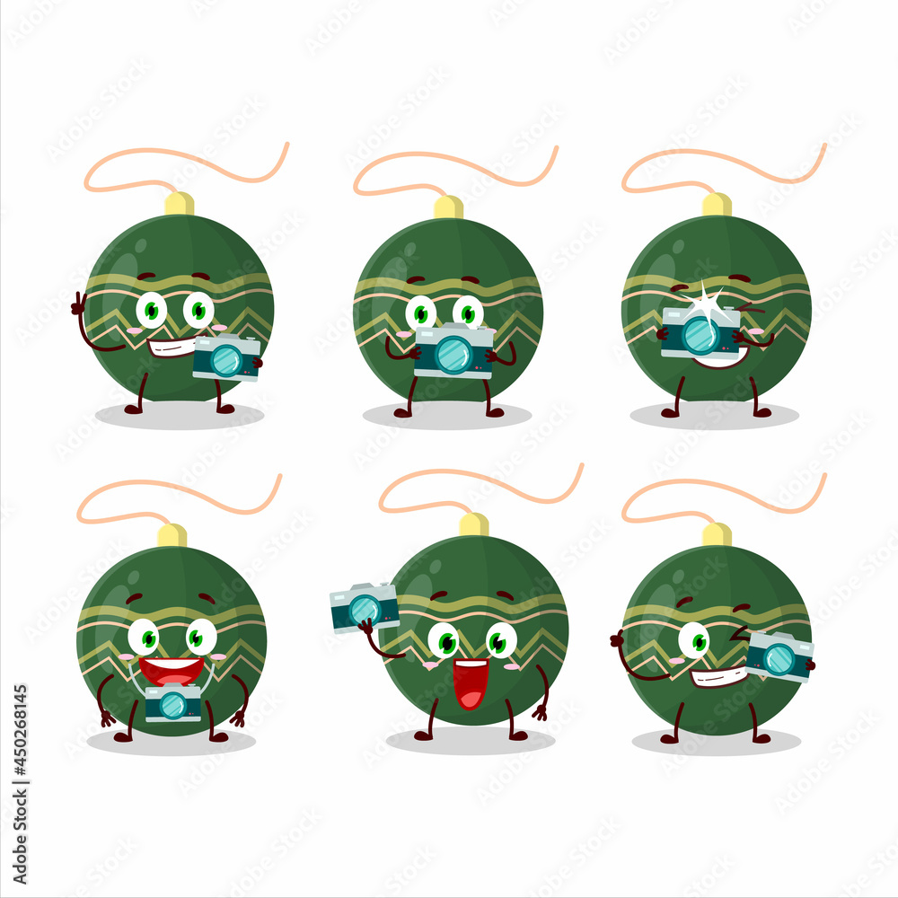 Photographer profession emoticon with christmas lights green cartoon character Photographer profession emoticon with christmas lights green cartoon character