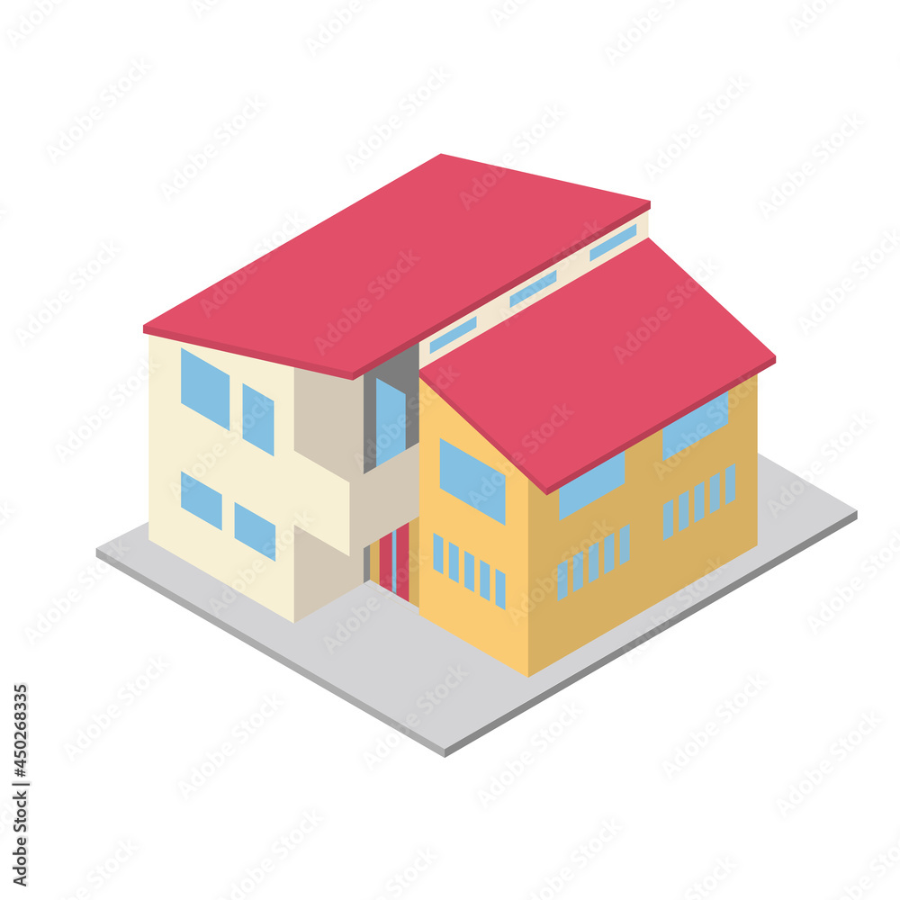 一戸建て住宅マイホームのイラスト二階建て アイソメトリックス立体イラスト 一戸建て住宅マイホームのイラスト二階建て アイソメトリックス立体イラスト