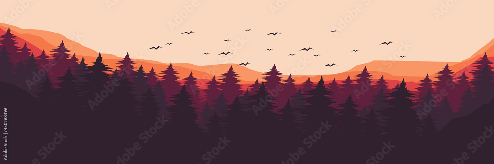 sunset in mountain landscape vector illustration design for wallpaper design, design template, background template, and tourism design template