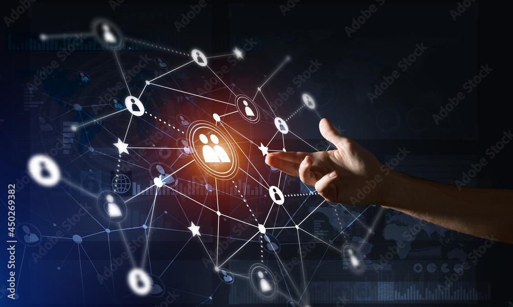 Creating modern wireless technologies as means of communucation and networking on dark background Creating modern wireless technologies as means of communucation and networking on dark background