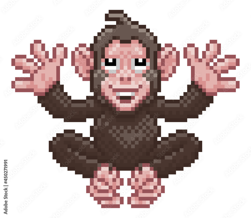 Monkey Chimp Pixel Art Animal Video Game Cartoon