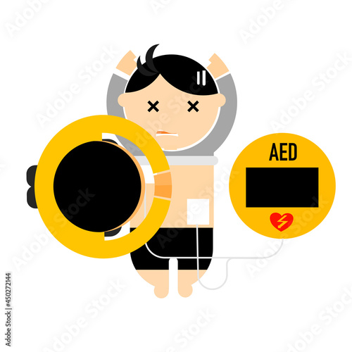 Cartoon character for CPR and AED. 