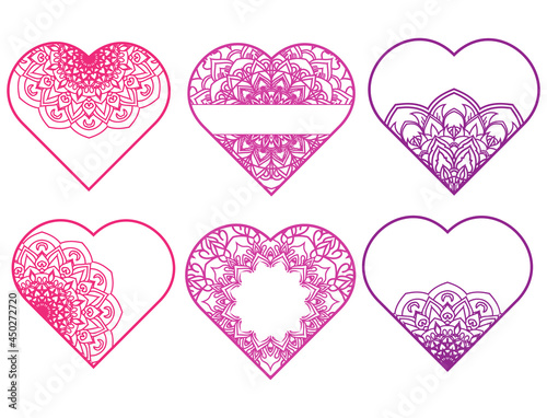 Big set of heart elements vector illustration.Cute Love Doodles Heart Frame Set