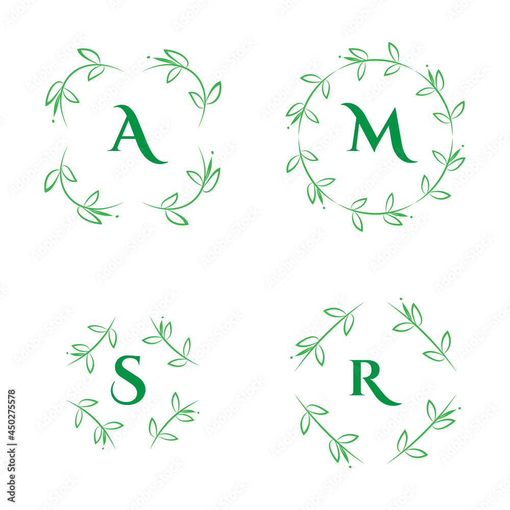 natural floral alphabet letter logo A, M, S, R template natural floral alphabet letter logo A, M, S, R template