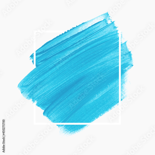 Brush paint stroke acrylic abstract background vector over frame. Blue creative design idea.