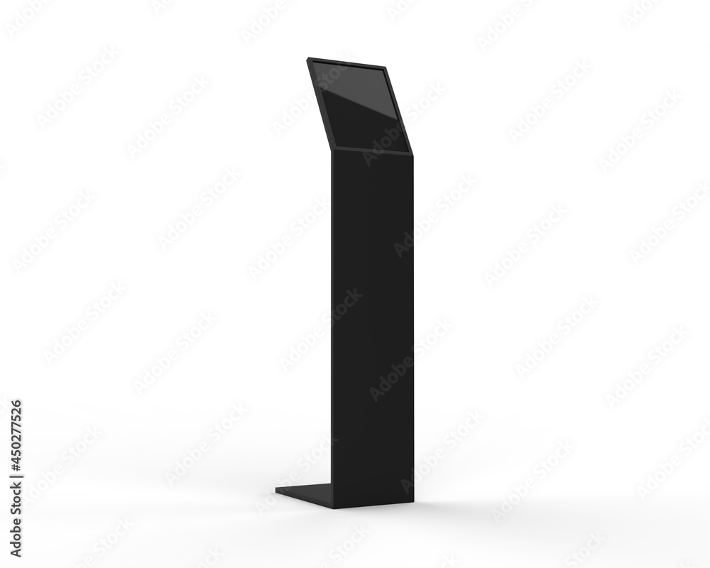 Acrylic information show electronic display floor stand for branding, 3d illustration Acrylic information show electronic display floor stand for branding, 3d illustration
