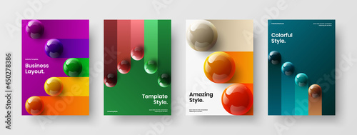 Isolated journal cover A4 vector design template set. Trendy 3D spheres company identity layout composition. © kitka