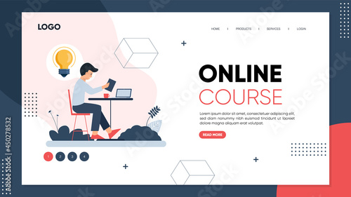 Flat online learning landing page for website template