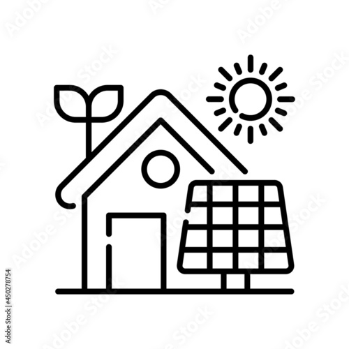 Eco house vector outline icon style illustration. EPS 10 file