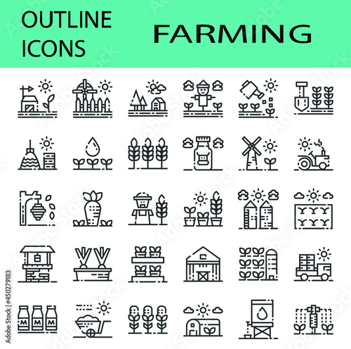 30 Outline Icon set : Vector icon design for farming and agricultural