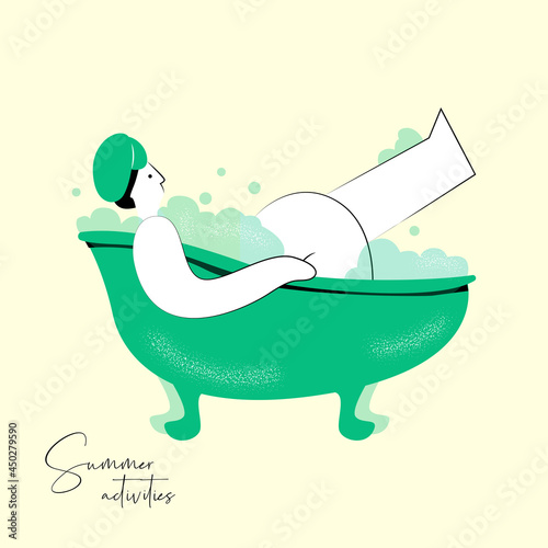 Summer vector colourful illustration of woman in bath