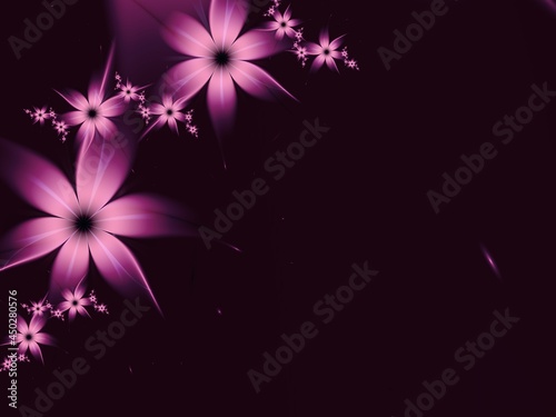 Purple fractal illustration  background with flower. Creative element for design. Fractal flower rendered by math algorithm. Digital artwork for creative graphic design.