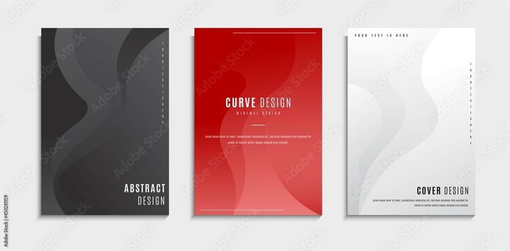 Set Of Minimal Curve Cover Design Template In 3 Different Color. Can Be Used For Poster, Banner Or Website