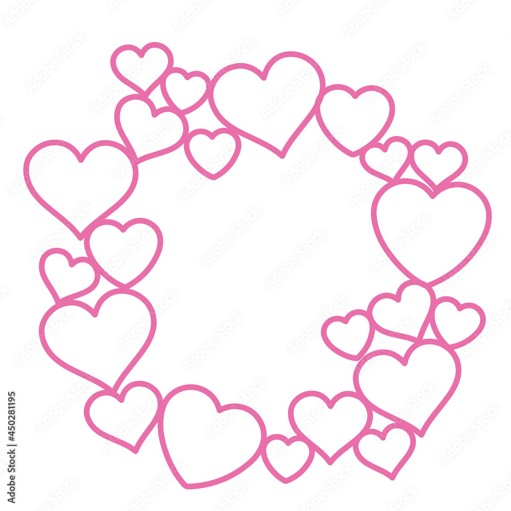 Collection of vector shapes of hearts in many different styles on a white background.