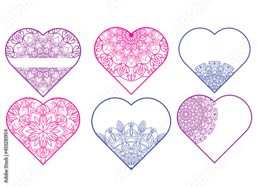 Mandala heart bundle love icon sign valentines day vector set
