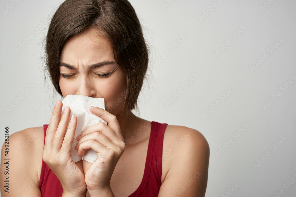 woman with hammer cold runny nose health problems treatment woman with hammer cold runny nose health problems treatment