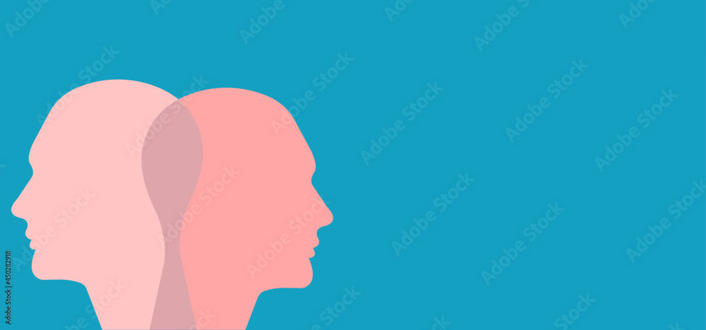 Heads facing different directions to represent personality differences.world mental health day. mental fatigue concept.psychology concept. vector design eps 10.