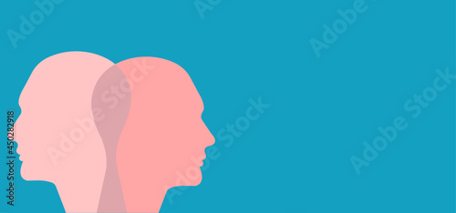 Heads facing different directions to represent personality differences.world mental health day. mental fatigue concept.psychology concept. vector design eps 10.