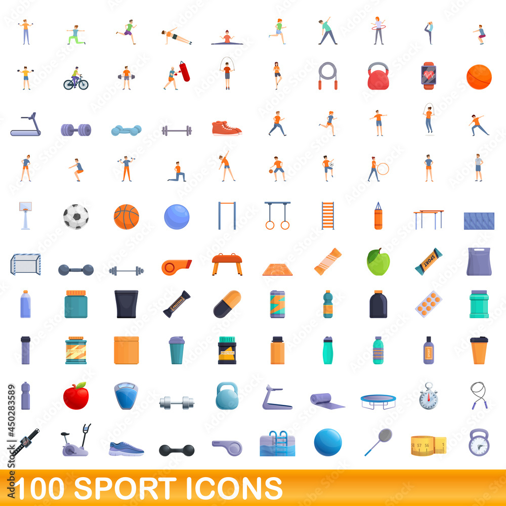 100 sport icons set. Cartoon illustration of 100 sport icons vector set isolated on white background 100 sport icons set. Cartoon illustration of 100 sport icons vector set isolated on white background