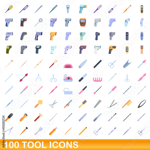 100 tool icons set. Cartoon illustration of 100 tool icons vector set isolated on white background