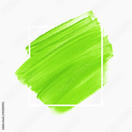 Green acrylic paint brush stroke background vector. Organic creative banner. Perfect design for logo and sale banner.