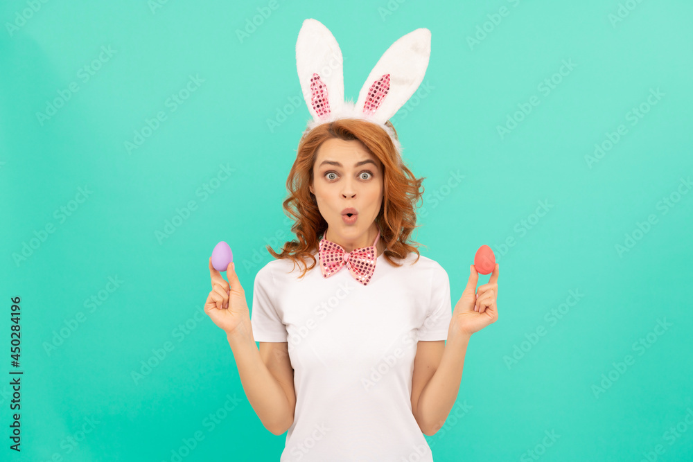 Getting ready for Easter. ready for party. cheerful bunny lady with painted eggs. egg hunt. Getting ready for Easter. ready for party. cheerful bunny lady with painted eggs. egg hunt.