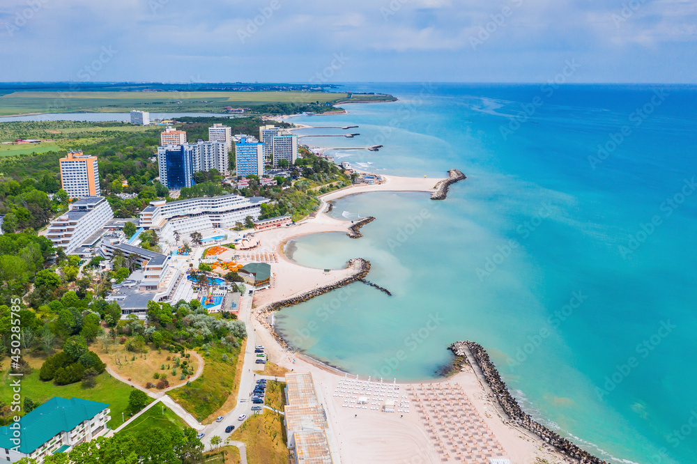 Obraz premium Black Sea, Romania. Aerial view of Olimp beach.