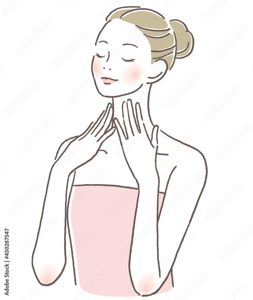 フェイスマッサージする女性 フェイスマッサージする女性