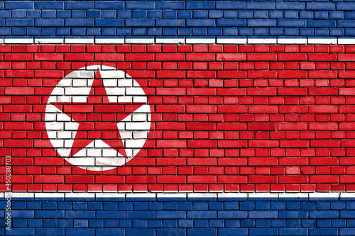 flag of North Korea painted on brick wall