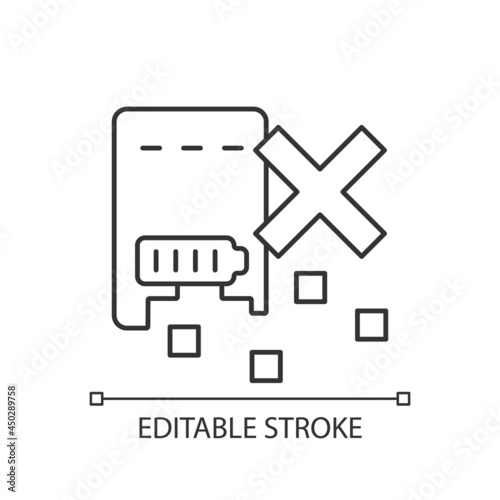 Dont shred powerbank linear manual label icon. Proper recycling. Thin line customizable illustration. Contour symbol. Vector isolated outline drawing for product use instructions. Editable stroke