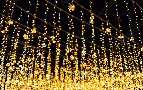 many lights of Christmas garland, blur, bokeh