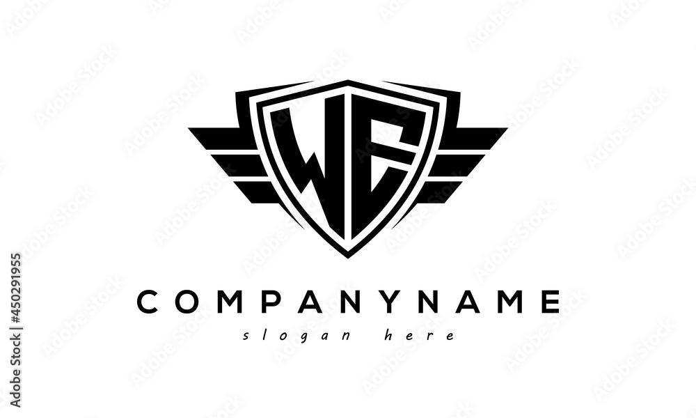 Wings shield letter WE logo vector Wings shield letter WE logo vector