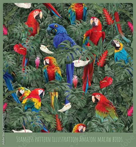 Seamless patternsillustration birds and leaves.