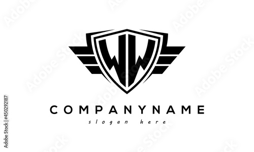 Wings shield letter WW logo vector