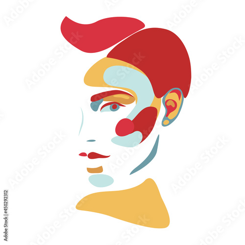 Woman. Abstract girl's portrait. Young beautiful female face drawing minimalist fashion design with geometric figures, vector illustration