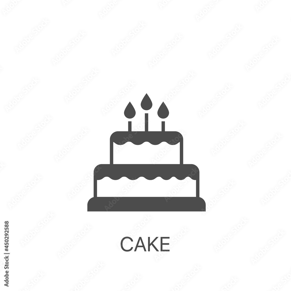 Cake vector icon. Cake for birthday celebration with three candles Cake vector icon. Cake for birthday celebration with three candles